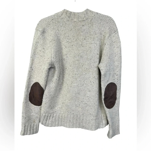 Polo Ralph Lauren Cream Mélange Tweed V-Neck Sweater Brown Suede Elbow Patch - Picture 2 of 3